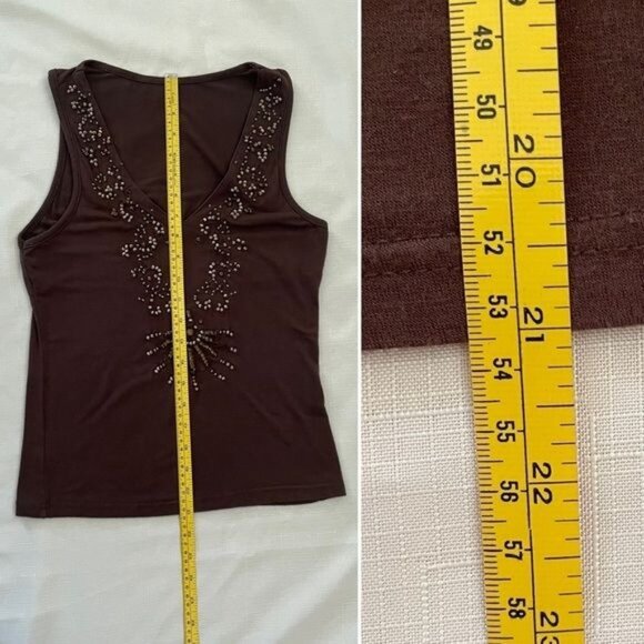 Brown Sleeveless V-Neck Womens Top With Beaded Embellishments - Picture 7 of 12